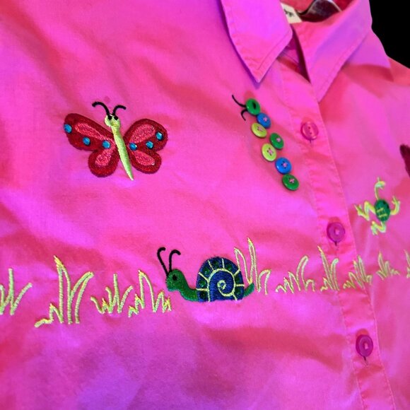 Vintage Breckenridge Neon Art To Wear Embroidered Critter Blouse 2X - Picture 7 of 9